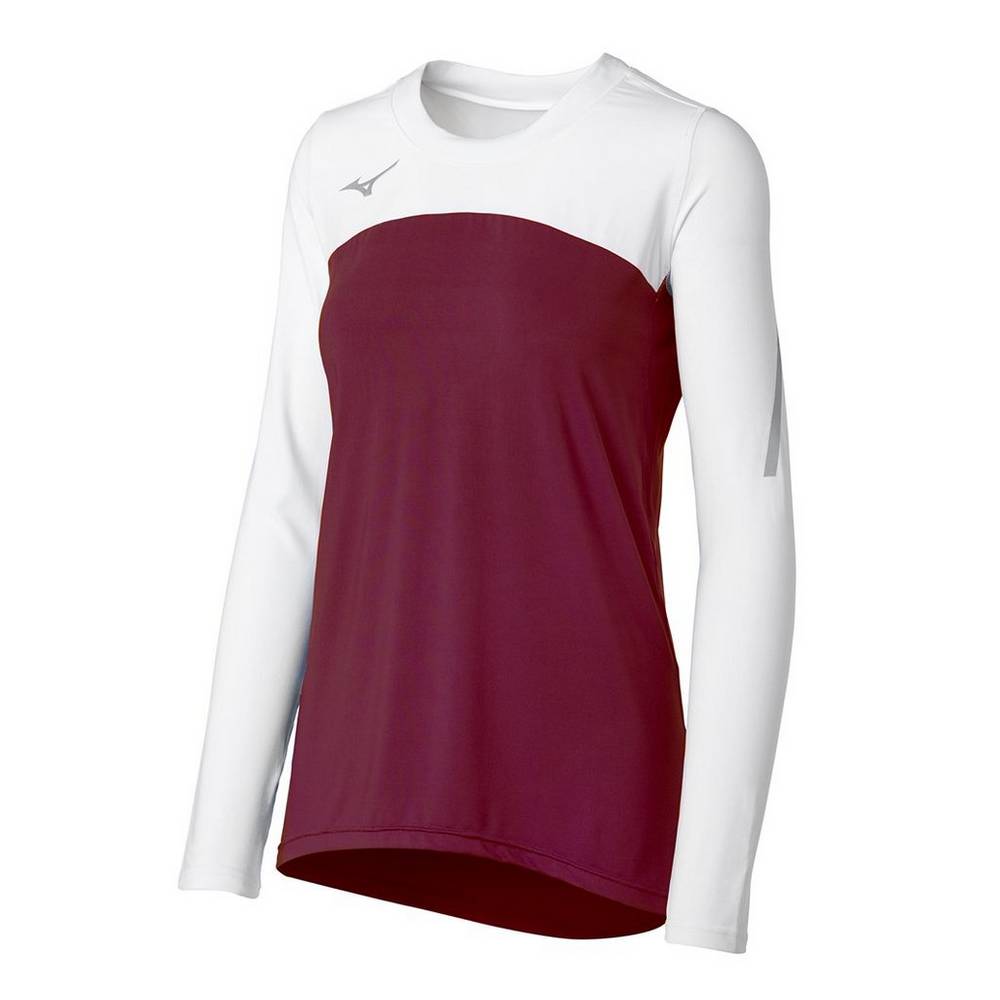 Damske Dresy Mizuno Techno VII Long Sleeve Volejbalove Bordove/Biele Vypredaj SCVJ32408